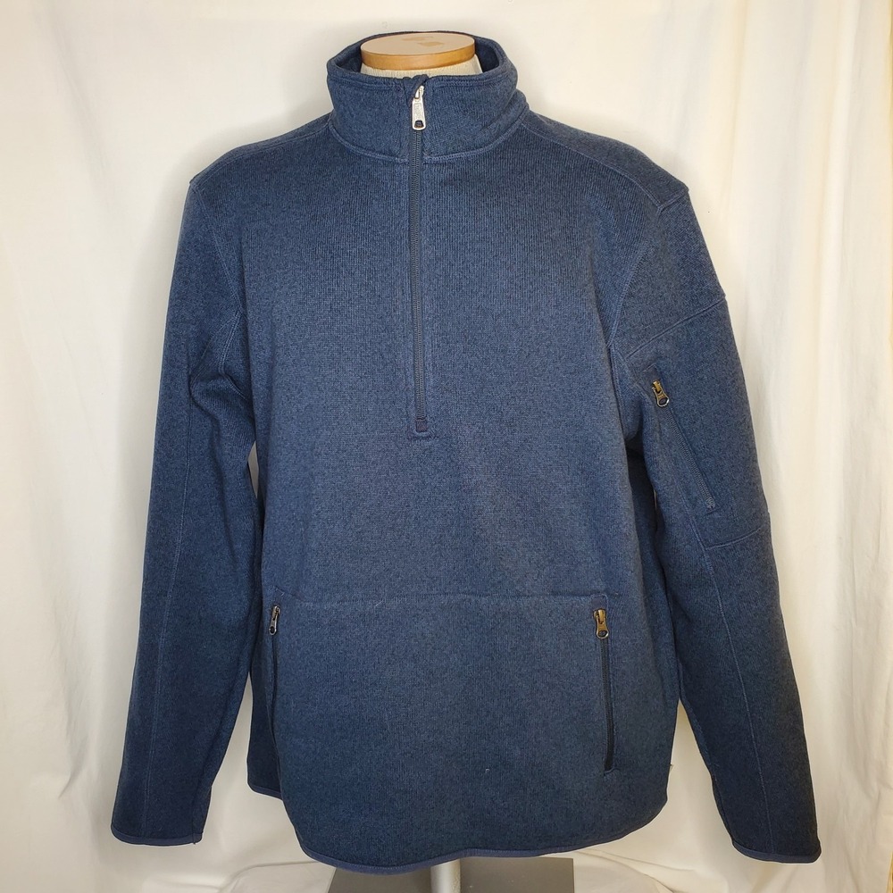 Duluth Trading Co Sweatshirt Men Large Sweater Fleece 1/4 Zip Mock Blue Workwear